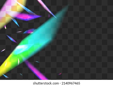 Holographic Glitch Vector Transparent Background. Rainbow Refraction Overlay Brochure. Neon Flare Flying Backdrop. Glow Digital Foil Wallpaper.