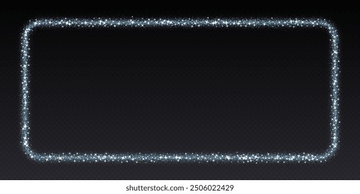 Holographic glitter frame, shimmering border in rectangular shape, festive holiday sparkles. Christmas decoration. Vector illustration.