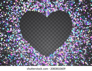 Holographic Glitter. Laser Flare. Iridescent Effect. Glamour Art. Transparent Glare. Purple Metal Background. Flying Foil. Retro Carnaval Template. Violet Holographic Glitter