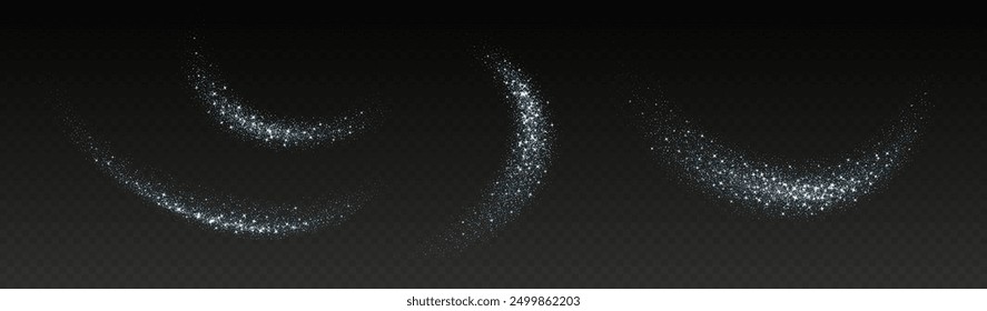 Holografische Glitzerspritzer, glänzende irisierende Konfetti, Schimmer-Spray-Effekt, festliche Urlaubspartikel einzeln auf dunklem Hintergrund. Vektorgrafik.