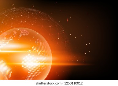 Holographic globe with continents. Computer Hologram Business Internet Background. Vector image. 