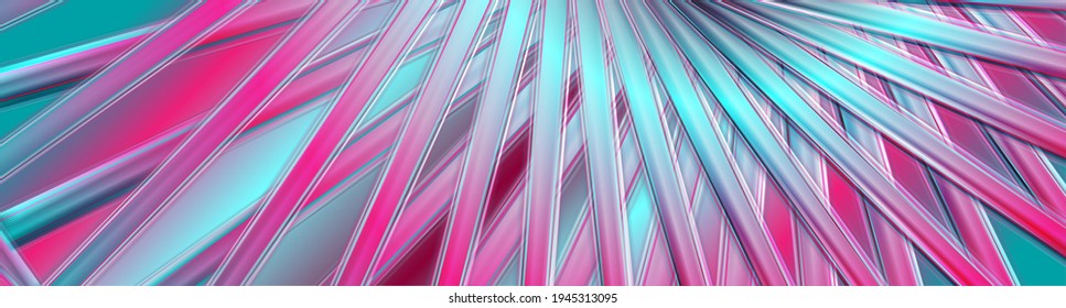 Holographic glossy stripes geometric abstract tech banner. Vector art colorful background