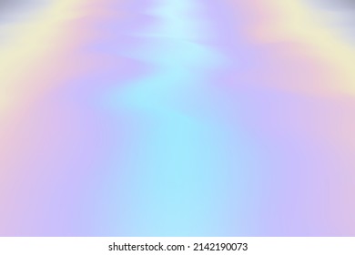 Holographic gradient background. Abstract holographic texture. Perspective effect. 90s retro texture. Rainbow hologram. Pastel colors. Wave rainbow effects. Futuristic backdrop Vector illustration