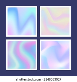Holographic gradient background design set. Vector illustration