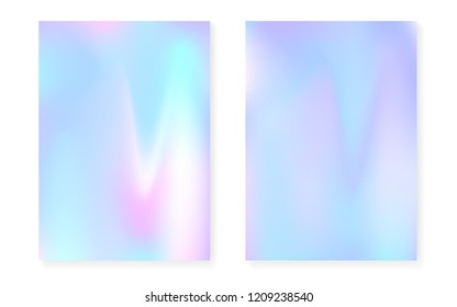 Holographic gradient background set with hologram cover. 90s, 80s retro style. Iridescent graphic template for book, annual, mobile interface, web app. Creative minimal holographic gradient.