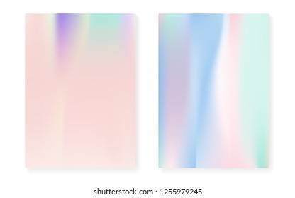 Holographic gradient background set with hologram cover. 90s, 80s retro style. Iridescent graphic template for flyer, poster, banner, mobile app. Creative minimal holographic gradient.
