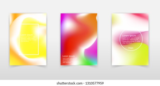 Holographic gradient background set with hologram cover. 90s, 80s retro style. Iridescent graphic template for flyer, poster, banner, mobile app. Futuristic minimal holographic gradient.