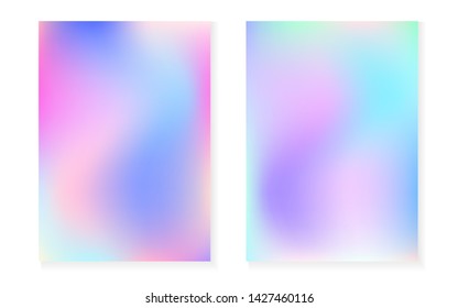 Holographic gradient background set with hologram cover. 90s, 80s retro style. Iridescent graphic template for brochure, banner, wallpaper, mobile screen. Creative minimal holographic gradient.