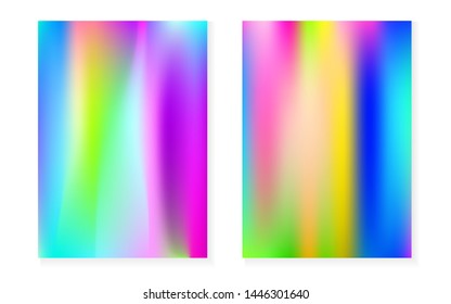 Holographic gradient background set with hologram cover. 90s, 80s retro style. Iridescent graphic template for brochure, banner, wallpaper, mobile screen. Creative minimal holographic gradient.