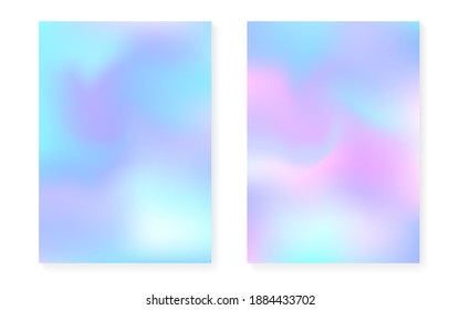 Conjunto de fondo de gradiente holográfico con cubierta holográfica. Estilo retro de los años 90 y 80. Plantilla gráfica irlandesa para el cartel, presentación, banner, folleto. Gradiente holográfico mínimo de espectro.