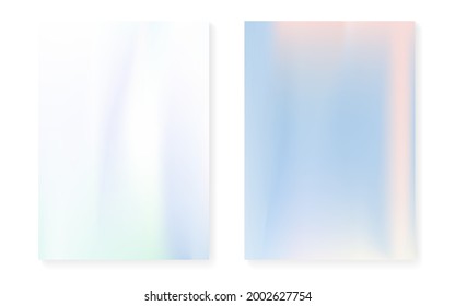 Holographic gradient background set with hologram cover. 90s, 80s retro style. Iridescent graphic template for brochure, banner, wallpaper, mobile screen. Rainbow minimal holographic gradient.