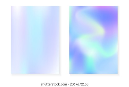 Holographic gradient background set with hologram cover. 90s, 80s retro style. Iridescent graphic template for flyer, poster, banner, mobile app. Fluorescent minimal holographic gradient.