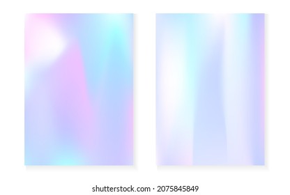 Holographic gradient background set with hologram cover. 90s, 80s retro style. Pearlescent graphic template for book, annual, mobile interface, web app. Multicolor minimal holographic gradient.