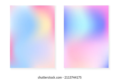 Holographic gradient background set with hologram cover. 90s, 80s retro style. Pearlescent graphic template for placard, presentation, banner, brochure. Bright minimal holographic gradient.