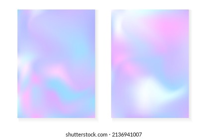 Conjunto de fondo de gradiente holográfico con cubierta holográfica. Estilo retro de los años 90 y 80. Plantilla gráfica de Pearlescent para pancarta, presentación, banner, folleto. Gradiente holográfico mínimo futurista.