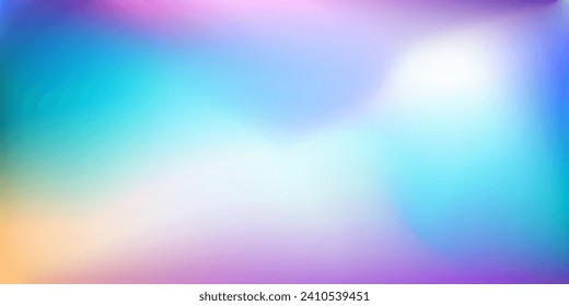Holographic gradient blue yellow teal pink purple whitebackground. Blurred backdrop with place for text. Vector for your design, banner, poster