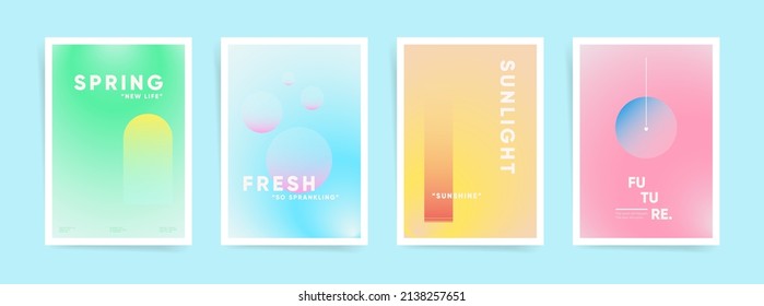 Holographic gradient blurred poster cover template design set for placard  event banner business brochure  Blurry futuristic modern gradient post  Vector aesthetic spring kit 	