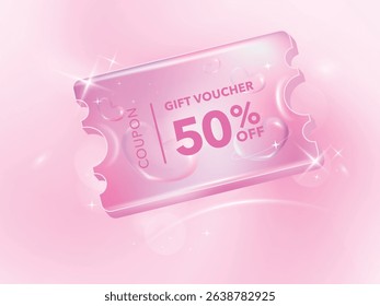 Holographic gradient chrome color a coupon tag label. 50 percent discount offer tag with shiny, glossy, reflective surface. Sale price promo sign. Special offer symbol.