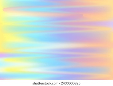 Holographic gradient foil background vector design. Pearlescent hologram dreamy cover. Party banner blurry backdrop. Light brilliance abstract pattern. Halographic liquid motion wallpaper.