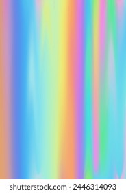 Holographic gradient foil background vector design. Pearlescent hologram dreamy cover. Party banner glitch backdrop. Light brilliance abstract pattern. Colorful holography wallpaper.