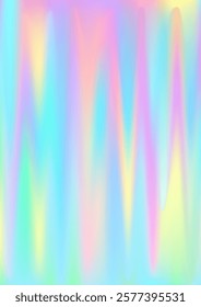 Holographic gradient foil background vector design. Pearlescent hologram dreamy cover. Party banner blurry backdrop. Light brilliance abstract pattern. Futuristic holography digital wallpaper.