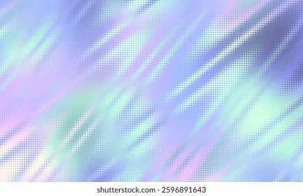 Holographic gradient halftone dots background. Vector illustration. Abstract pop art style dots on abstract blur background