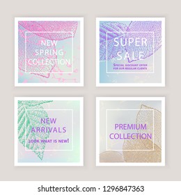 Holographic gradient mesh background with marble stains. Template for banner, mobile screen, brochure, poster