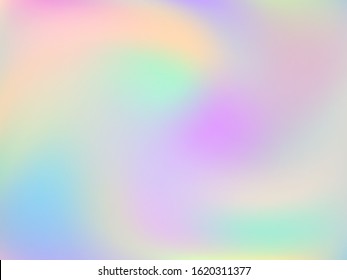 Ilustración vectorial del neón degradado holográfico. Opalescencia fondo de unicornio arcoiris pastel. Los colores líquidos salpican el fondo. Impresión holográfica de fondo holográfica de neón de degradado de moda.