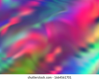 Holographic gradient neon vector illustration. Lucid rainbow spectrum background. Liquid colors splash background. Trendy gradient neon holographic backdrop shimmer print.
