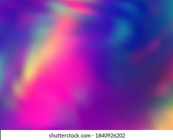 Holographic gradient neon vector illustration. Translucent rainbow spectrum background. Hologram colors liquid background. Hipster gradient neon holographic backdrop shimmer print.