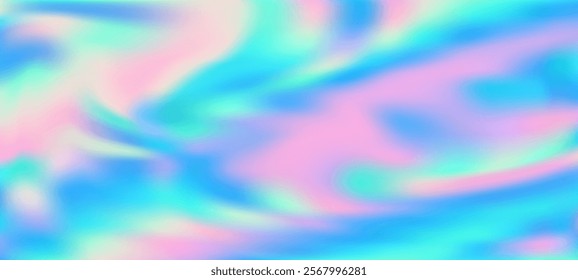 Holographic gradient neon vector illustration. Fashionable pastel rainbow unicorn background. Hologram colors liquid background. Translucent gradient neon holographic backdrop shimmer print.