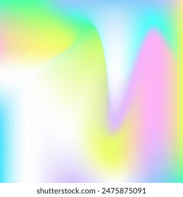Holographic Gradient. Retro Concept. Rainbow Foil. Neon Light. Yellow Soft Background. Metal Creative Template. Hologram Texture. Iridescent Texture. Blue Holographic Gradient