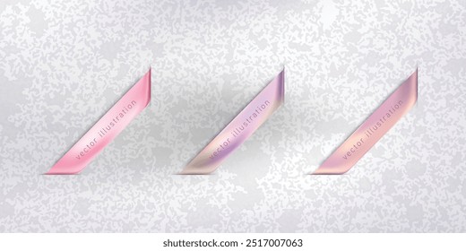 Holographic gradient ribbon and banner vector. Pink gradient ribbon, shinny tag, glossy label. Promotion sale decoration smooth metal surface. illustration vector premium.