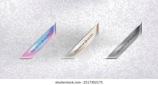 Holographic gradient ribbon and banner vector. Chrome gradient ribbon, shinny tag, glossy label. Promotion sale decoration smooth metal surface. illustration vector premium.