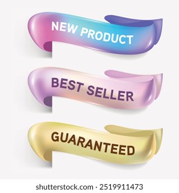 Holographic gradient ribbon and banner vector. Chrome gradient ribbon, shinny tag, glossy label. Promotion sale decoration smooth metal surface. illustration vector premium.