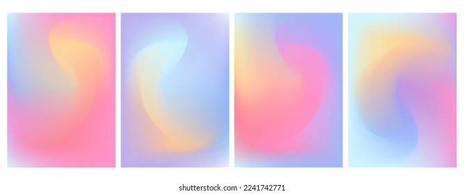 Holographic gradient set. Iridescent aurora rainbow mesh background for design concepts, web, smartphone screen, presentations, banners, posters and prints