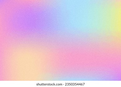 Holographic gradient textured background. Noisy light rainbow gradation. Soft colors grainy foil. Abstract blurred fluid wallpaper. Vector illustration