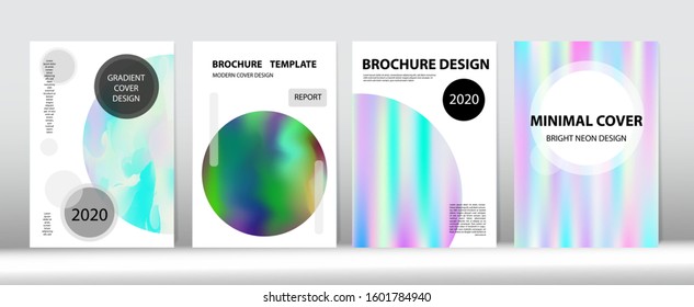 Holographic Gradient Vector Background. Dreamy Holo Bright Trendy Layout. Hologram Minimal Light Covers Set. Rainbow Magazine Print Template. Fluorescent Gradient Overlay Holograph Unfocused Cover. 