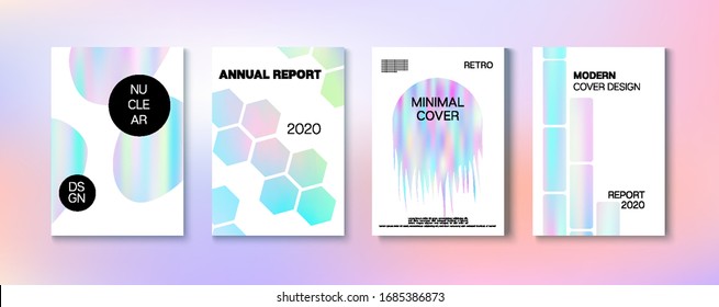 Holographic Gradient Vector Background. Dreamy Holo Bright Trendy Layout. Rainbow Magazine Print Template. Hologram Business Soft Covers Set. Fluorescent Gradient Overlay Holograph Unfocused Cover. 