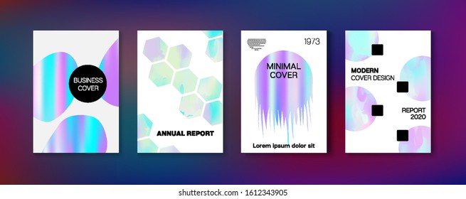 Holographic Gradient Vector Background. Fluid Holo Bright Trendy Layout. Iridescent Gradient Overlay Holograph Unfocused Cover.  Hologram Business Soft Covers Set. Rainbow Magazine Print Template.
