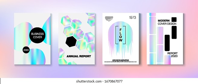 Holographic Gradient Vector Background. Fluid Holo Bright Trendy Layout. Hologram Business Soft Covers Set. Fluorescent Gradient Overlay Holograph Unfocused Cover.  Rainbow Magazine Print Template.