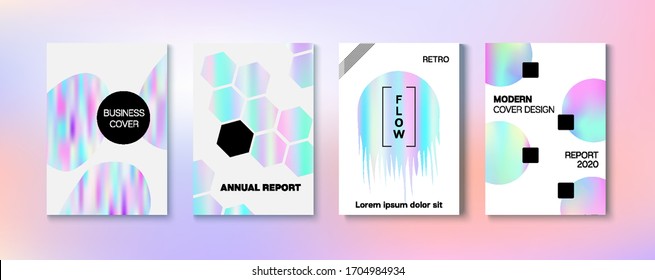 Holographic Gradient Vector Background. Fluid Holo Bright Trendy Layout. Rainbow Magazine Print Template. Hologram Business Soft Covers Set. Pearlescent Gradient Overlay Holograph Unfocused Cover. 