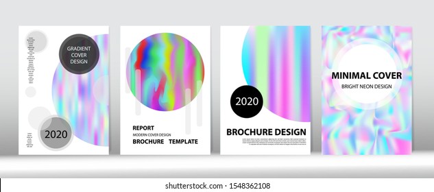 Holographic Gradient Vector Background. Hologram Minimal Light Covers Set. Pearlescent Gradient Overlay Holograph Defocused Cover.  Rainbow Magazine Print Template. Fluid Holo Bright Trendy Layout.