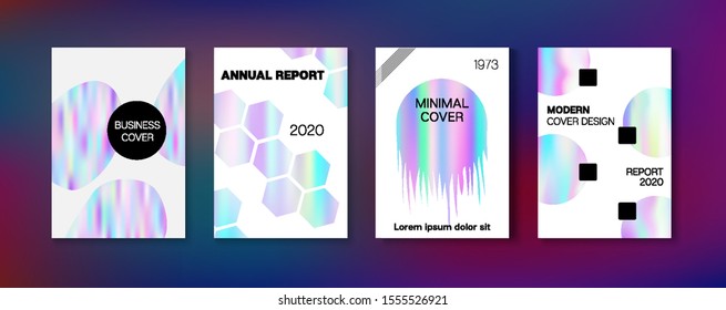 Holographic Gradient Vector Background. Hologram Business Soft Covers Set. Fluid Holo Bright Trendy Layout. Iridescent Gradient Overlay Holograph Unfocused Cover.  Rainbow Magazine Print Template.