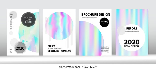 Holographic Gradient Vector Background. Hologram Minimal Light Covers Set. Rainbow Magazine Print Template. Dreamy Holo Bright Trendy Layout. Fluorescent Gradient Overlay Holograph Defocused Cover. 