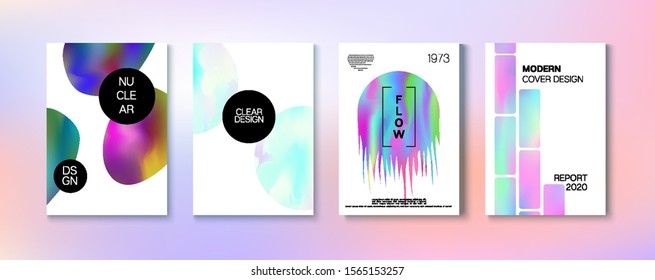 Holographic Gradient Vector Background. Hologram Business Soft Covers Set. Iridescent Gradient Overlay Holograph Defocused Cover.  Rainbow Magazine Print Template. Dreamy Holo Bright Trendy Layout.