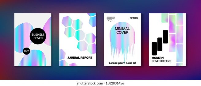 Holographic Gradient Vector Background. Hologram Business Soft Covers Set. Fluid Holo Bright Trendy Layout. Rainbow Magazine Print Template. Pearlescent Gradient Overlay Holograph Defocused Cover. 