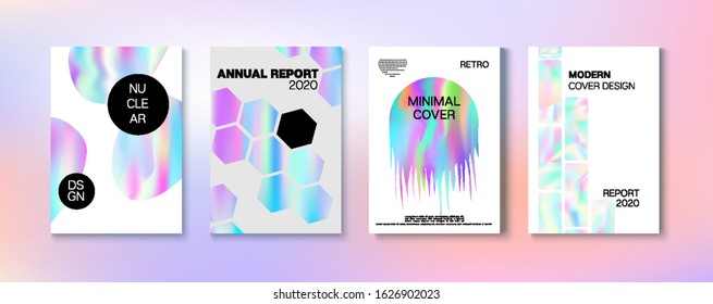 Holographic Gradient Vector Background. Hologram Business Soft Covers Set. Liquid Holo Bright Trendy Layout. Iridescent Gradient Overlay Holograph Defocused Cover.  Rainbow Magazine Print Template.