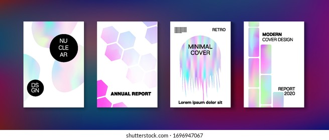 Holographic Gradient Vector Background. Hologram Business Soft Covers Set. Rainbow Magazine Print Template. Fluorescent Gradient Overlay Holograph Unfocused Cover.  Dreamy Holo Bright Trendy Layout.