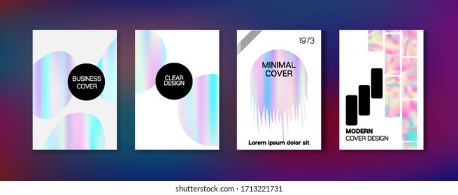 Holographic Gradient Vector Background. Hologram Business Soft Covers Set. Iridescent Gradient Overlay Holograph Unfocused Cover.  Rainbow Magazine Print Template. Dreamy Holo Bright Trendy Layout.